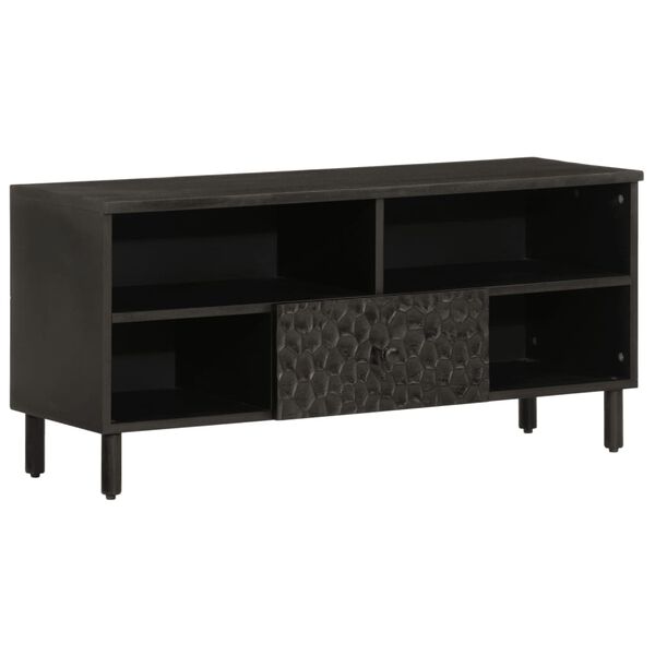 vidaXL TV Cabinet Black Solid Mango Wood, Engineered Wood, Iron Medium