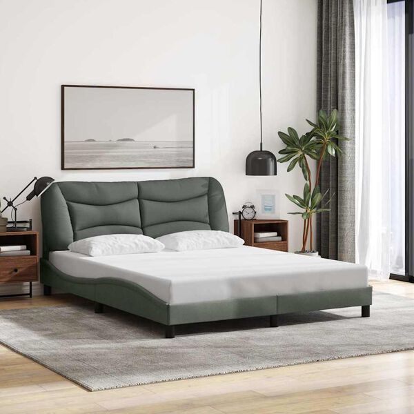 vidaXL Bed Frame Dark Grey Polyester Queen Decorative Inlays Bed Frame