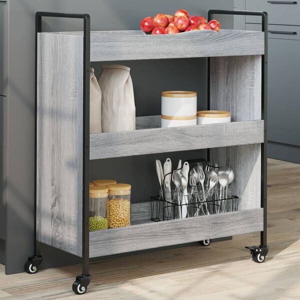 vidaXL Kitchen Trolley Gray Sonoma 27.6"x11.8"x32.3" Engineered Wood