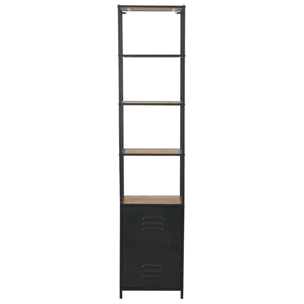 vidaXL Bookcase Black and Natural Wood Solid Firwood, Steel Tall