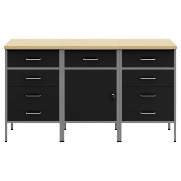 vidaXL Work Cabinet with Drawer 3 pcs Black and Grey 150 x 55 x 85 cm