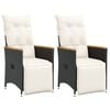 vidaXL Reclining Garden Chair Set of 2 Black, Cream White