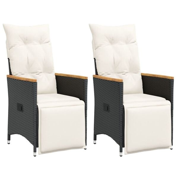 vidaXL Reclining Garden Chair Set of 2 Black, Cream White