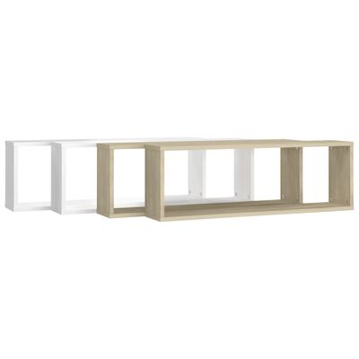 vidaXL Wall Cube Shelves 4 pcs White&Sonoma Oak 31.5"x5.9"x10.4" Engineered Wood