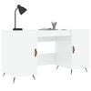 vidaXL Desk Shiny White Engineered Wood, Iron, Faux Leather Medium Desk