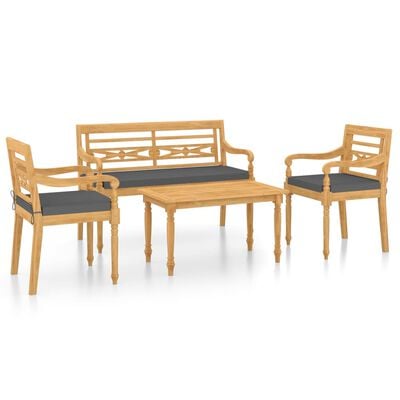 vidaXL 4 Piece Patio Dining Set with Cushions Solid Teak Wood