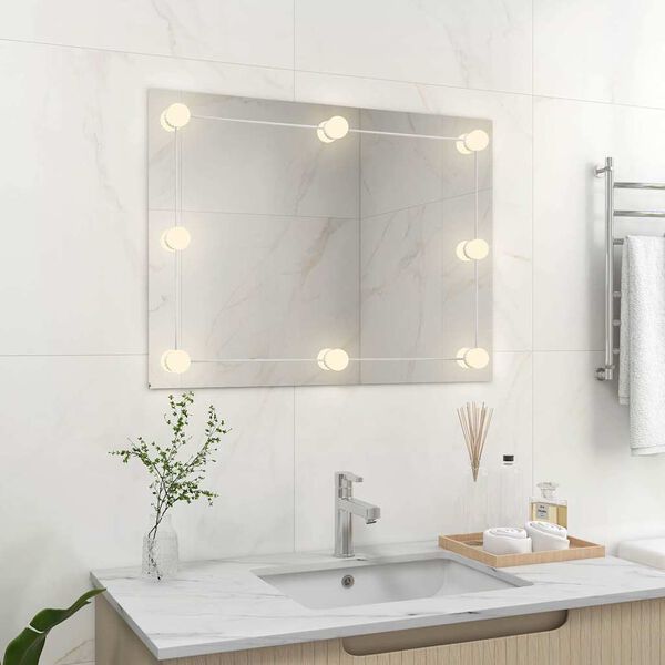 vidaXL Wall Mirror With LED Light Silver Glass, EVA, plastic