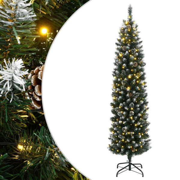 vidaXL Artificial Christmas Tree Green and White PVC, Steel 82.7 in