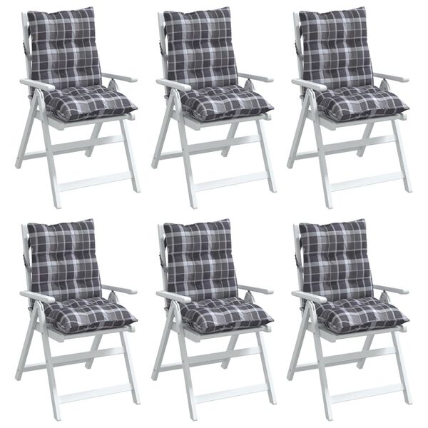 vidaXL Lowback Chair Cushion Set of 6 Grey check pattern