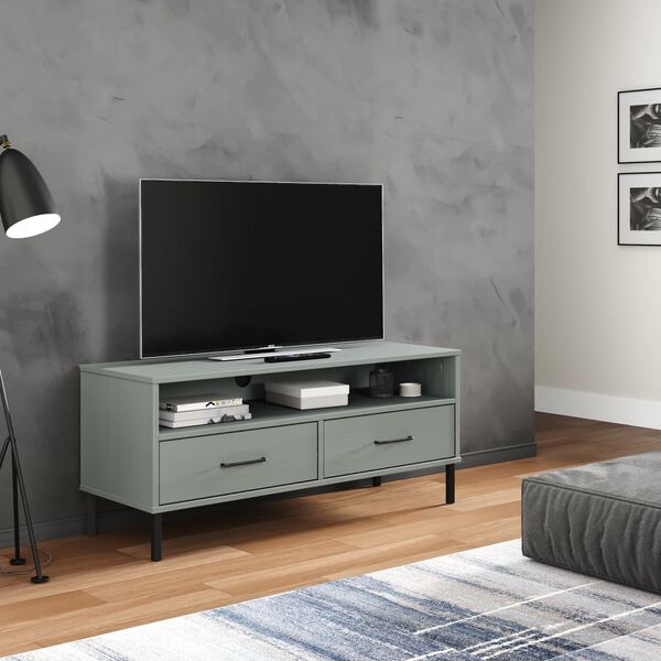 vidaXL TV Cabinet Grey Solid Pine Wood TV Cabinet Rectangular