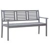 vidaXL Bench Grey Solid eucalyptus wood 3-seater Ergonomic