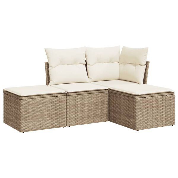 vidaXL Garden Sofa Set Beige PE rattan, powder-coated steel, 100% polyester