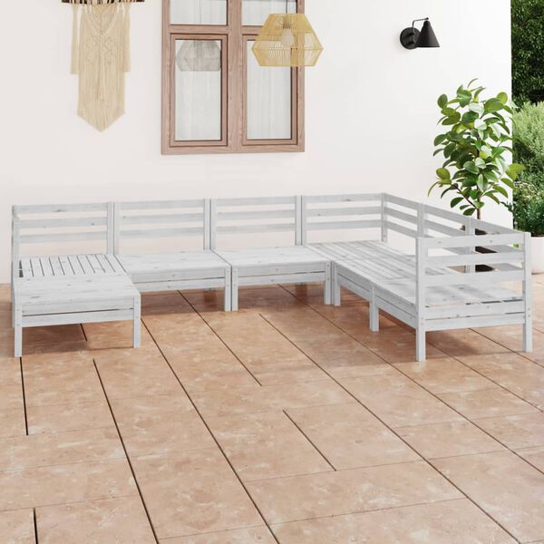 vidaXL Garden Lounge Set White Solid Pine Wood 7 Piece Set Modular