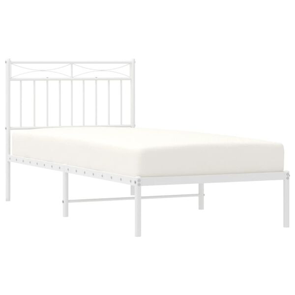 vidaXL Bed Frame White Powder-Coated Steel Single Bed Frame