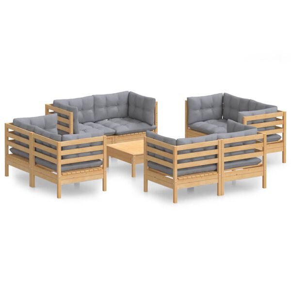 vidaXL Garden Lounge Set Grey Cushions Solid pine wood, 100% polyester