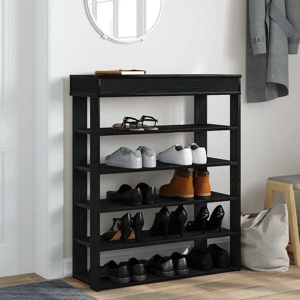 vidaXL Shoe Rack Black Engineered Wood Medium Shoe Rack Rectangular