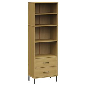 vidaXL Bookcase Brown Solid pine wood, metal Tall Bookcase Rectangular