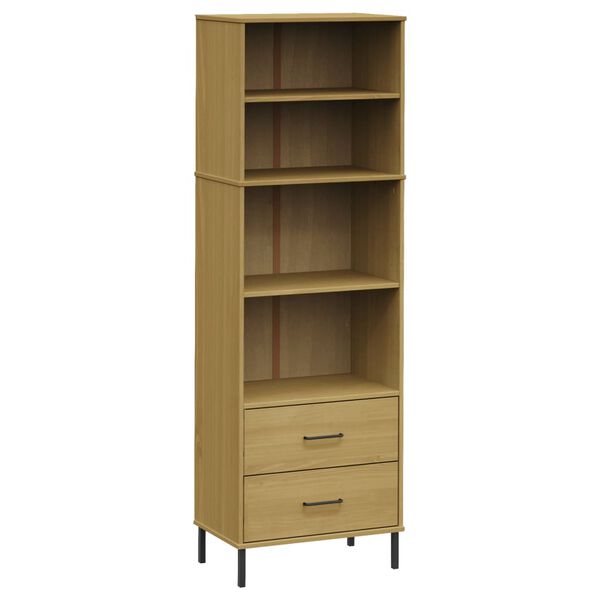vidaXL Bookcase Brown Solid pine wood, metal Tall Bookcase Rectangular