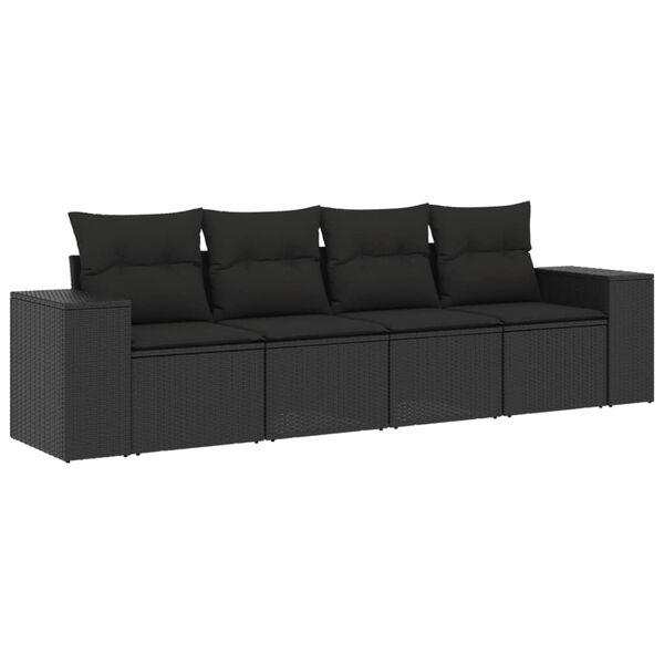vidaXL Garden Sofa Set Black PE rattan, Powder-coated steel, Polyester