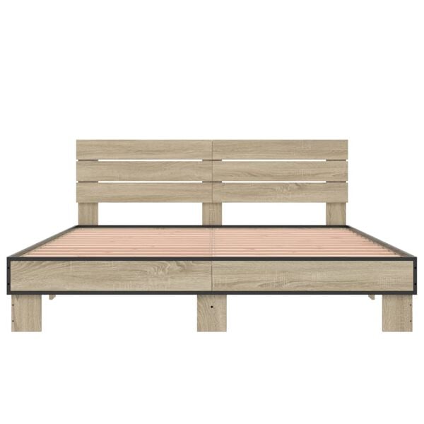 vidaXL Bed Frame Sonoma oak Engineered wood, metal King Size Modern