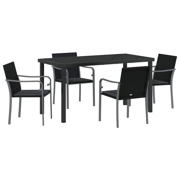 vidaXL Garden Dining Set 5 pcs Black Poly rattan