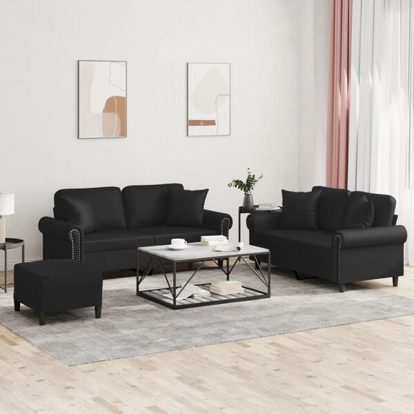 vidaXL Sofa Set Black Faux leather, metal, plywood Medium Modern