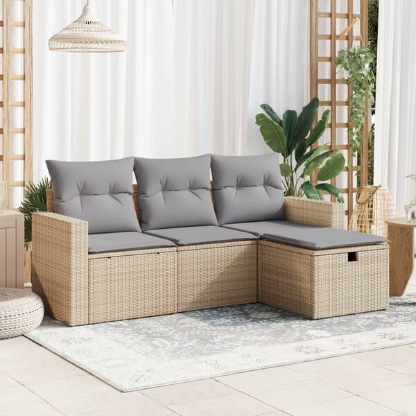 vidaXL Garden Sofa Set Beige PE rattan, powder-coated steel, fabric Medium