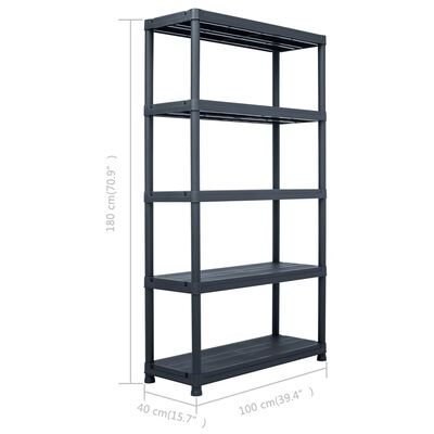vidaXL Storage Shelf Rack Black 1102.3 lb 39.4"x15.7"x70.9" Plastic