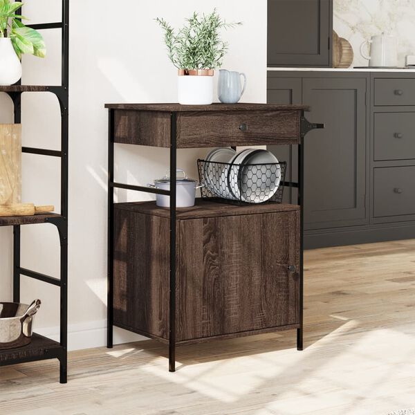 vidaXL Kitchen Trolley Brown Oak 22"x16.9"x35.2" Engineered Wood