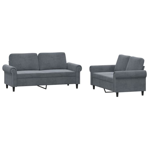 vidaXL Sofa Set Dark grey Velvet, metal, textilene, plywood 2-Seater