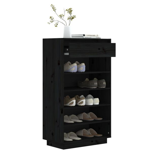vidaXL Wooden Shoe Cabinet Black Solid pine wood Medium Shoe Cabinet