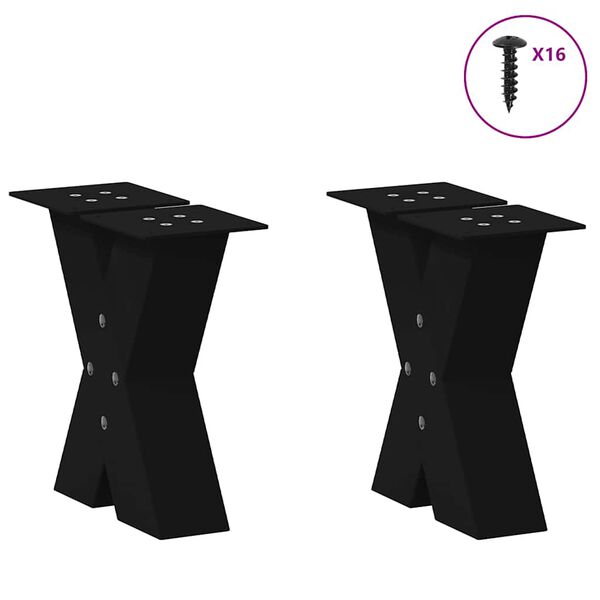 vidaXL Coffee Table Leg Set of 2 Black Powder-coated steel