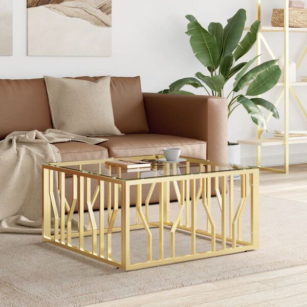 vidaXL Coffee Table Gold, Marble Stainless Steel, Tempered Glass