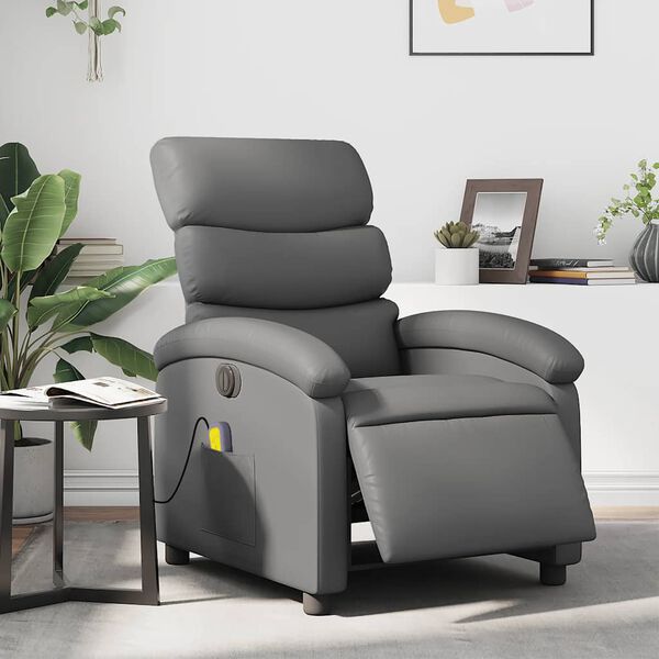 vidaXL Electric Massage Recliner Chair Grey Faux leather, Metal, Plywood