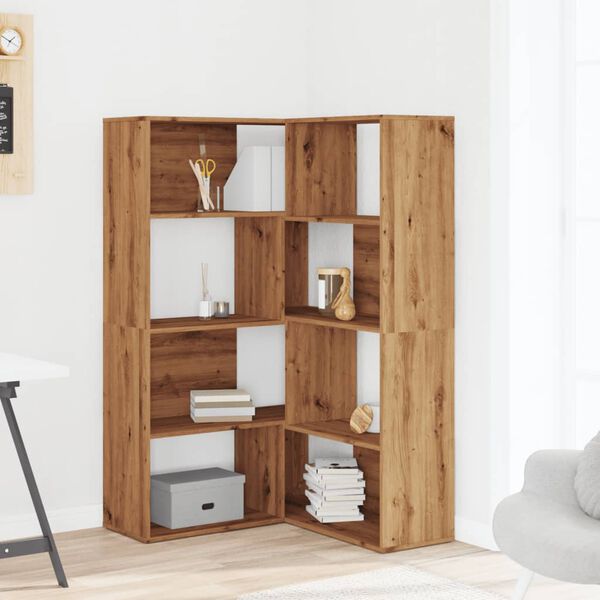 vidaXL Corner Bookcase 4-Tier Artisian Oak 33.5x33.5x55.1" Engineered Wood