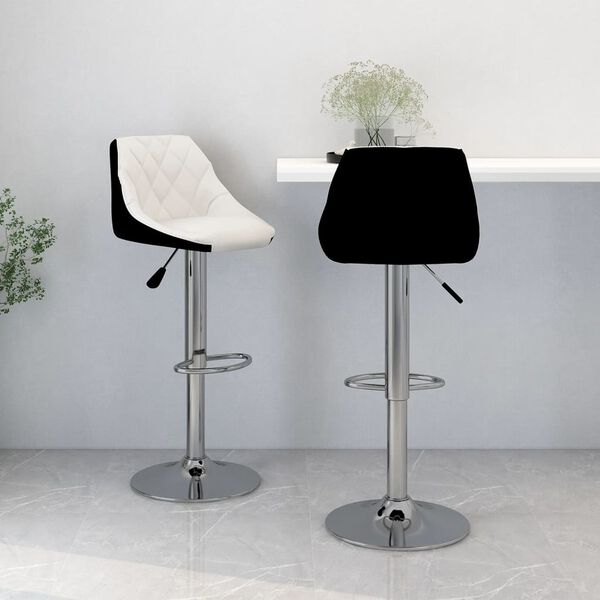 vidaXL Bar Stool Set of 2 White and black Faux leather, chromed steel