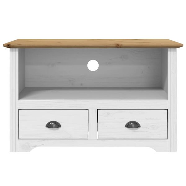 vidaXL TV Cabinet White, Brown Solid Pine Wood, Engineered Wood, Metal
