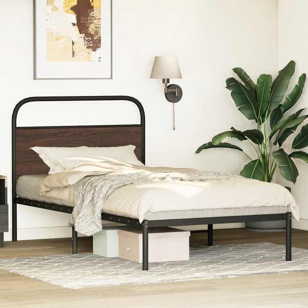 vidaXL Bed Frame Brown oak Steel Twin Bed Frame Rectangular