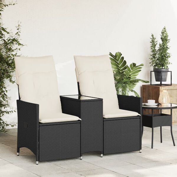 vidaXL Reclining Garden Sofa Black, Cream white