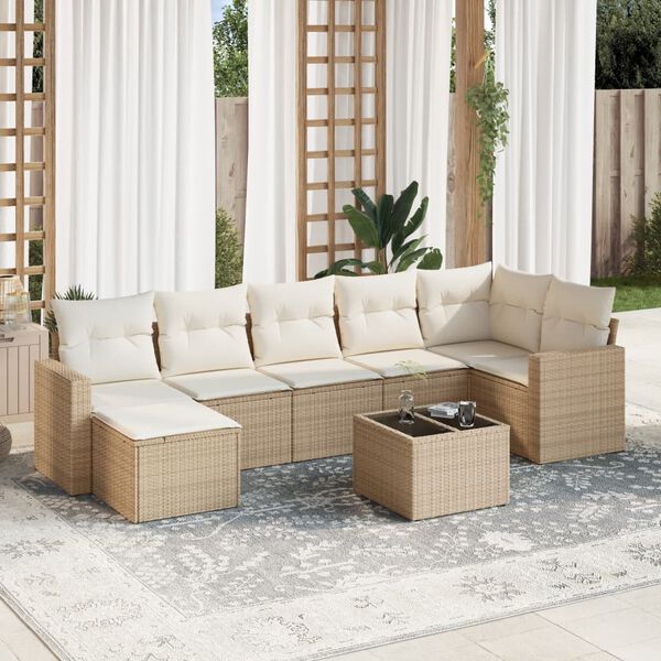 vidaXL Garden Sofa Set Beige PE rattan, Powder-coated steel, Tempered glass
