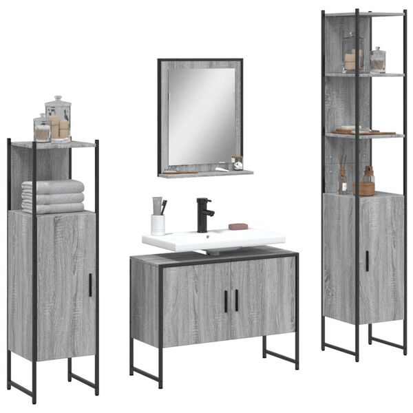 vidaXL Bathroom Cabinet Set Grey Sonoma