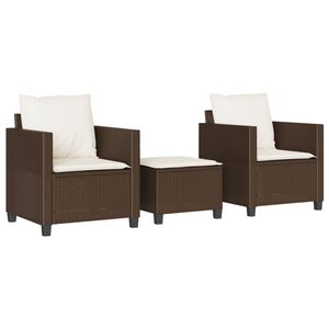 vidaXL 3 Piece Bistro Set with Cushions Brown Poly Rattan