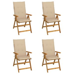 vidaXL Garden Chair Set of 4 Beige Solid acacia wood Standard Foldable