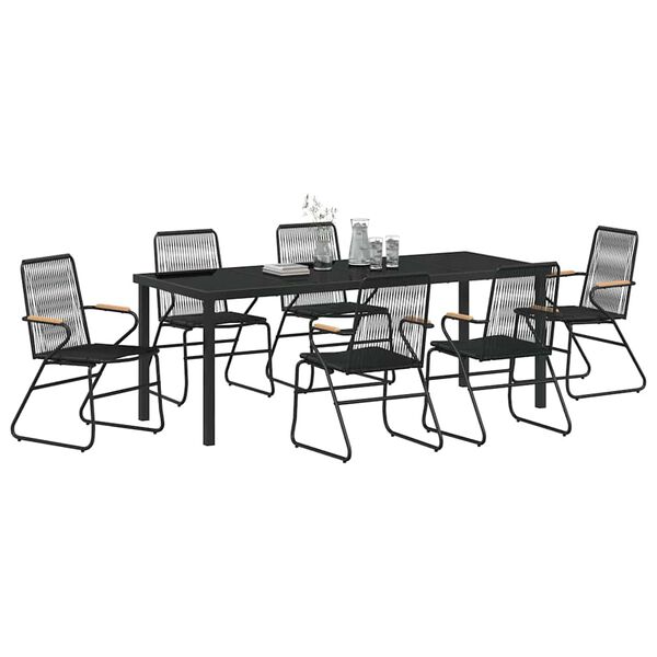 vidaXL Garden Dining Set 7 pcs Black Powder-Coated Steel