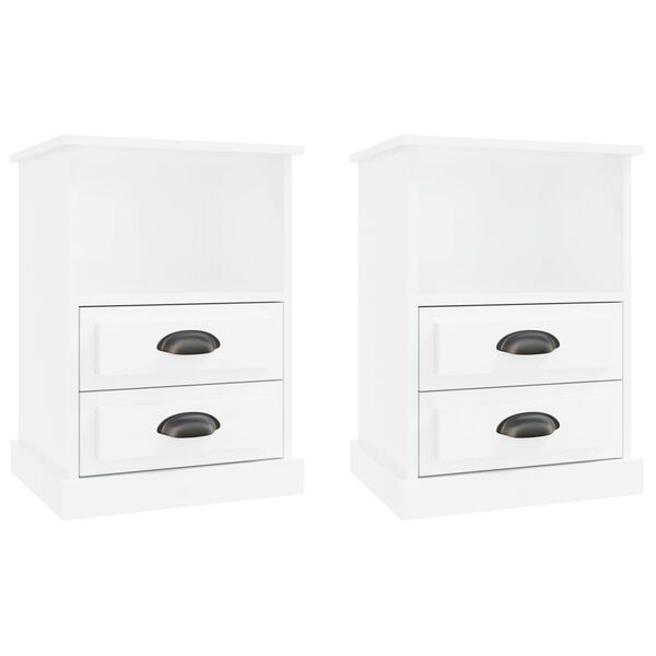 vidaXL Bedside Cabinet Set of 2 High gloss white Engineered wood
