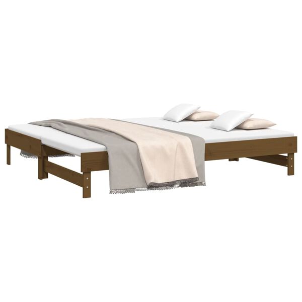 vidaXL Day Bed Honey Brown Solid Pine Wood Double Pull-Out Day Bed