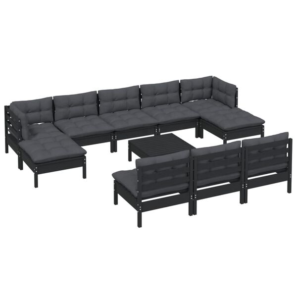 vidaXL Garden Lounge Set Black Solid Pinewood Large Modular