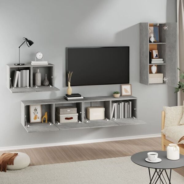 vidaXL TV Cabinet Set Set of 4 Concrete Grey Engineered Wood Medium