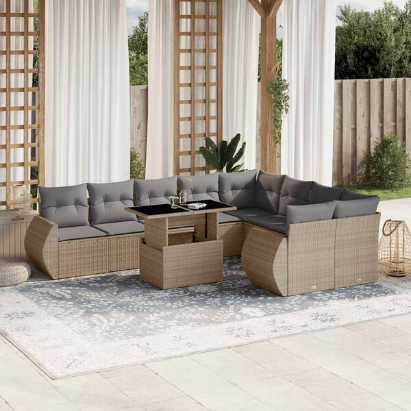 vidaXL Garden Sofa Set Beige PE Rattan Large Modular Garden Sofa Set