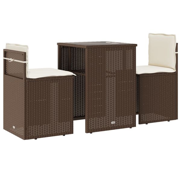 vidaXL 3 Piece Bistro Set with Cushions Brown Poly Rattan